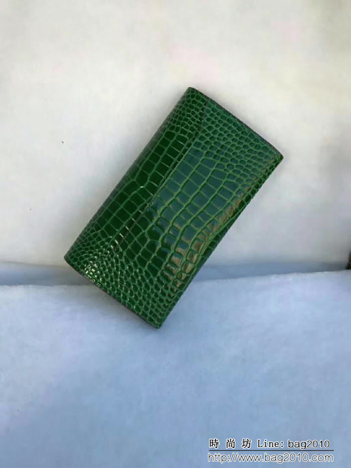 HERMES愛馬仕 H扣 鱷魚皮配羊皮 長款女士錢包 JD1296